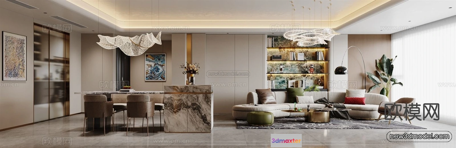 1573634 - Modern Style Interior 3D Blocks and 3D Models - Living Room 3D Scene - 322 3D Max