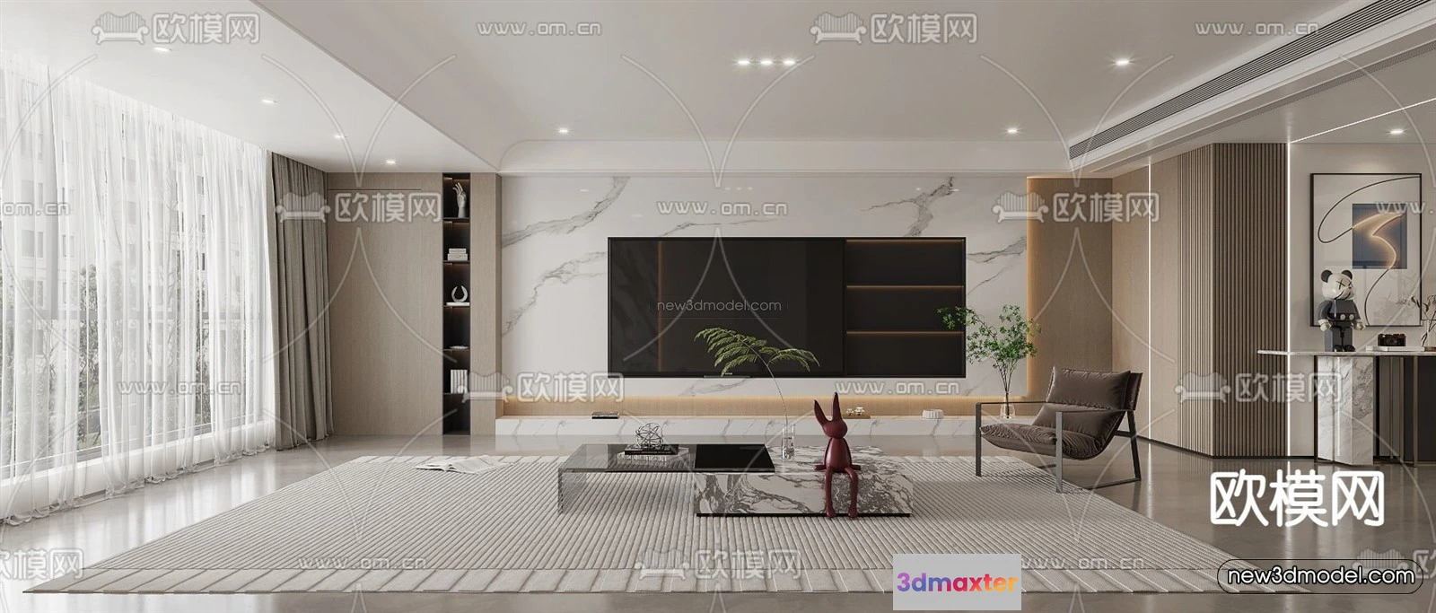1573770 - Modern Style Interior 3D Blocks and 3D Models - Living Room 3D Scene - 390 3D Max