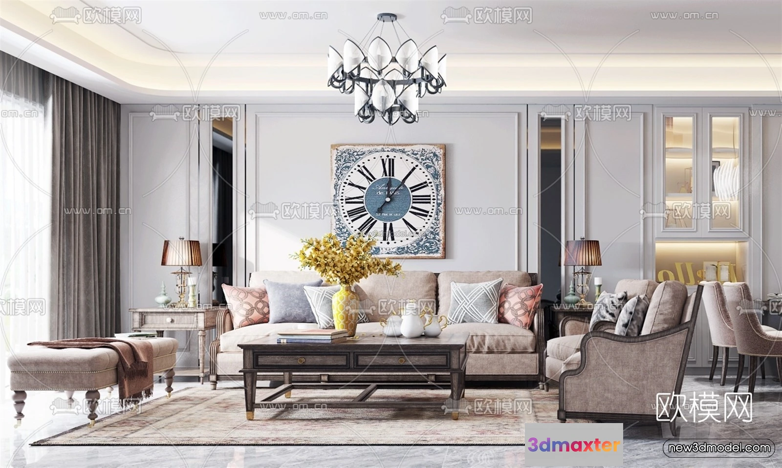 1580906 - Europe Style Interior 3D Blocks - Living Room 3D Model - 012 3D Max