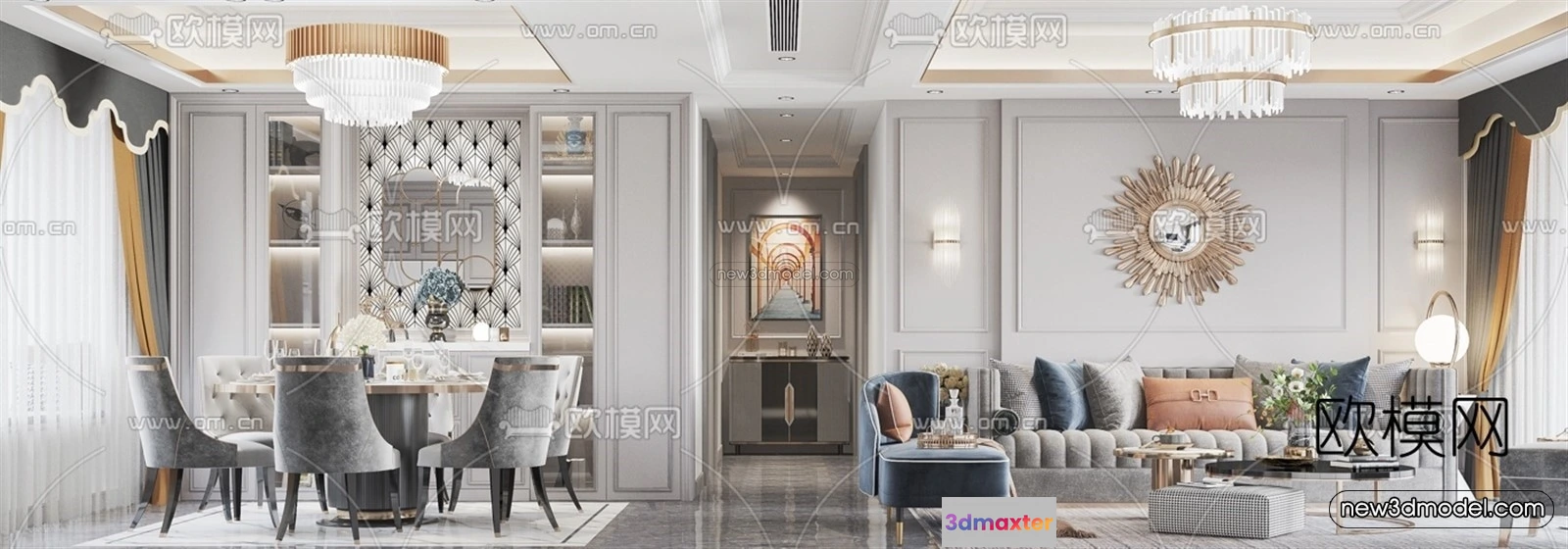 1580928 - Europe Style Interior 3D Blocks - Living Room 3D Model - 023 3D Max