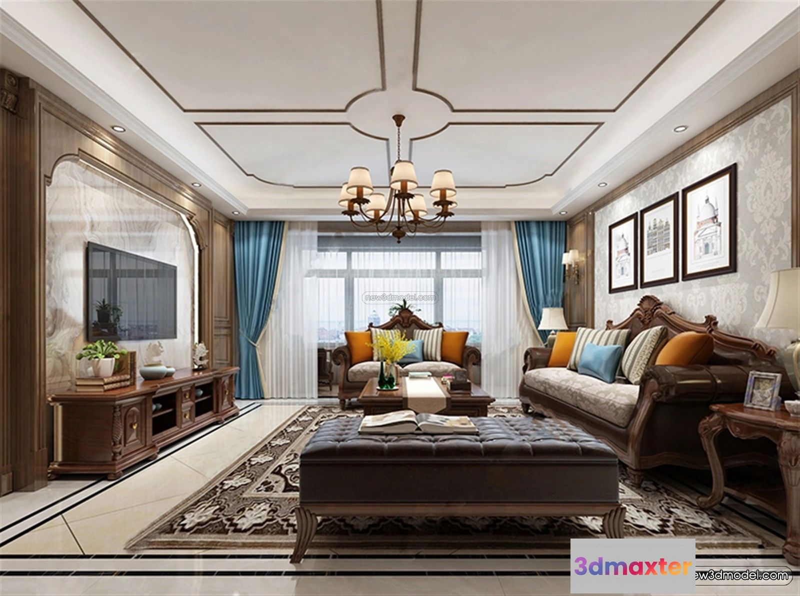 1580952 - Europe Style Interior 3D Blocks - Living Room 3D Model - 035 3D Max