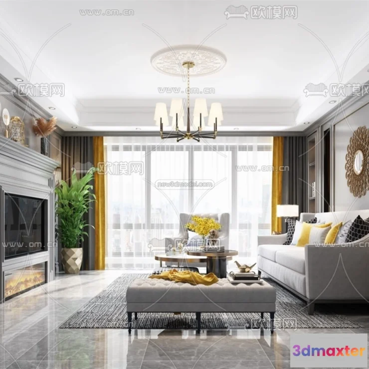 1580970 - Europe Style Interior 3D Blocks - Living Room 3D Model - 044 3D Max