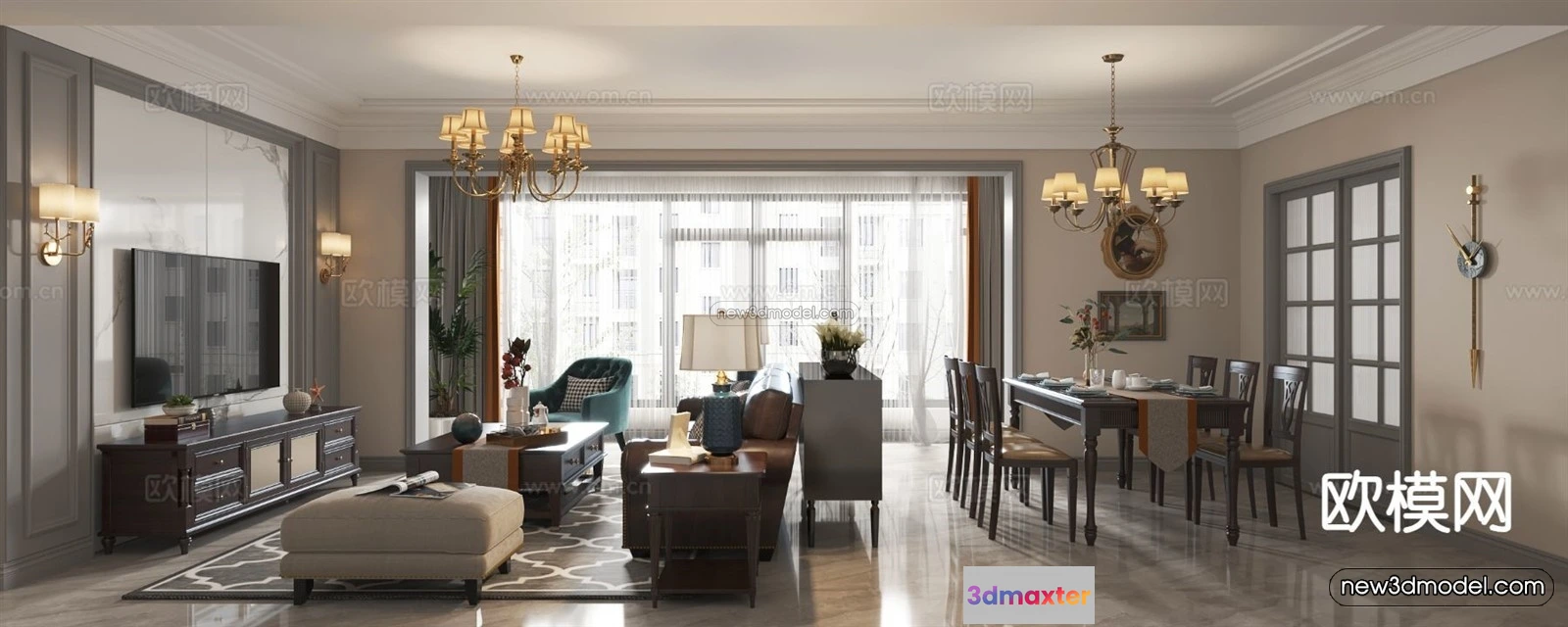 1580974 - Europe Style Interior 3D Blocks - Living Room 3D Model - 046 3D Max