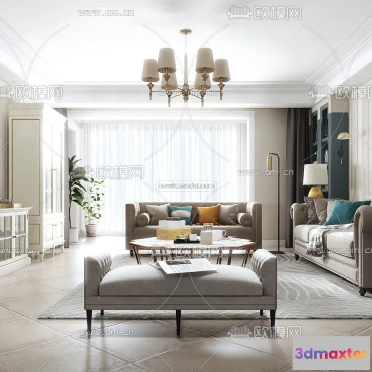 1580980 - Europe Style Interior 3D Blocks - Living Room 3D Model - 049 3D Max