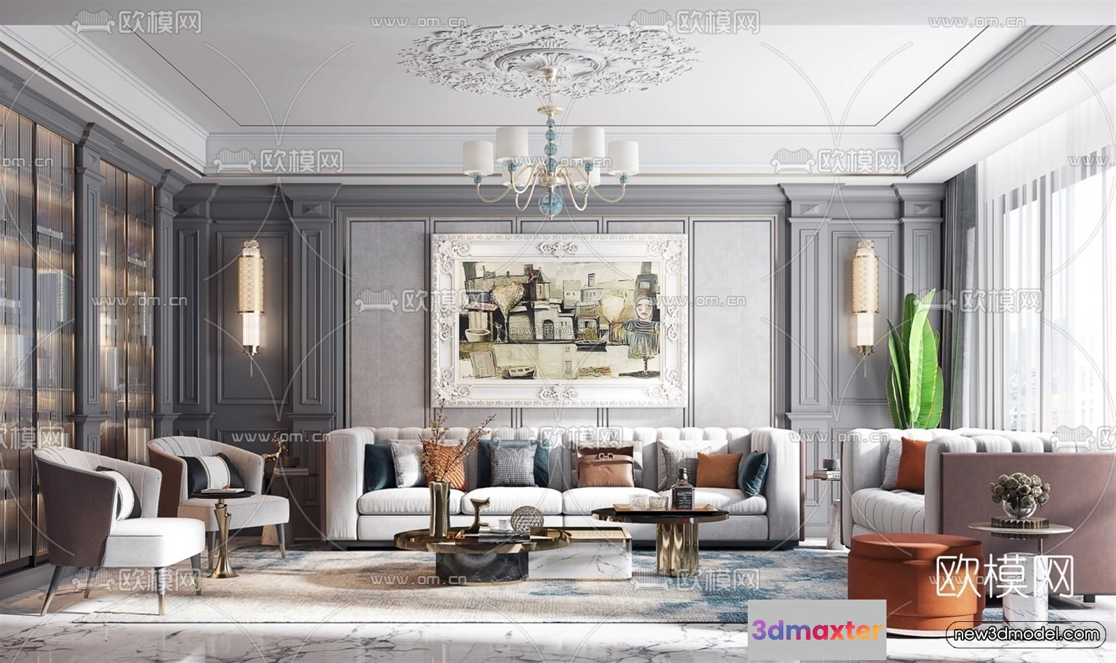 1581008 - Europe Style Interior 3D Blocks - Living Room 3D Model - 063 3D Max