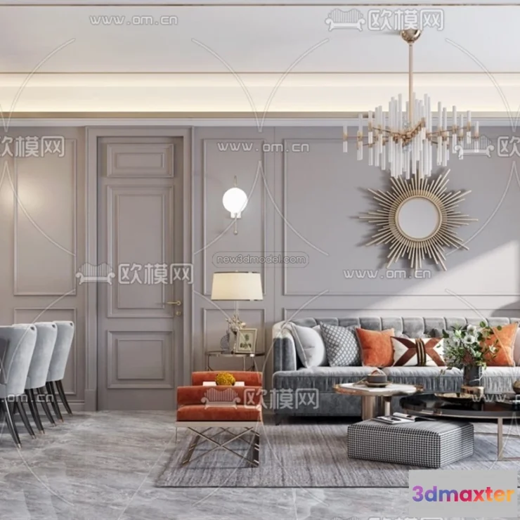 1581010 - Europe Style Interior 3D Blocks - Living Room 3D Model - 064 3D Max