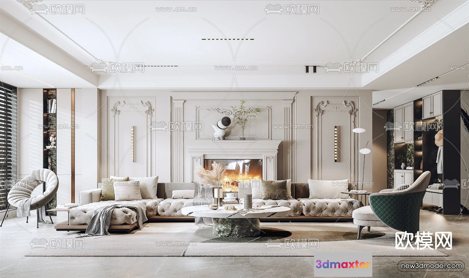 1581018 - Europe Style Interior 3D Blocks - Living Room 3D Model - 068 3D Max