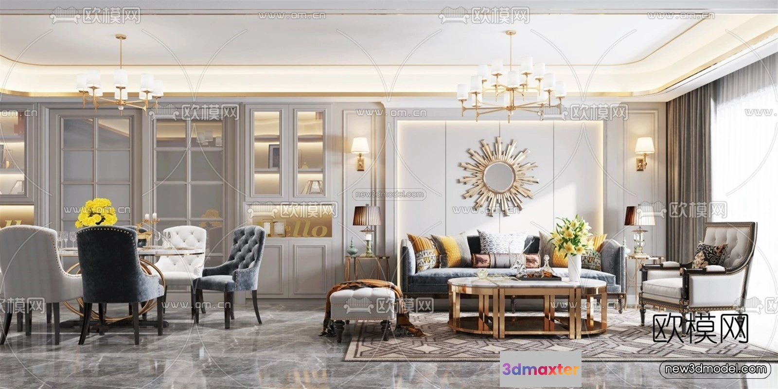 1581046 - Europe Style Interior 3D Blocks - Living Room 3D Model - 082 3D Max