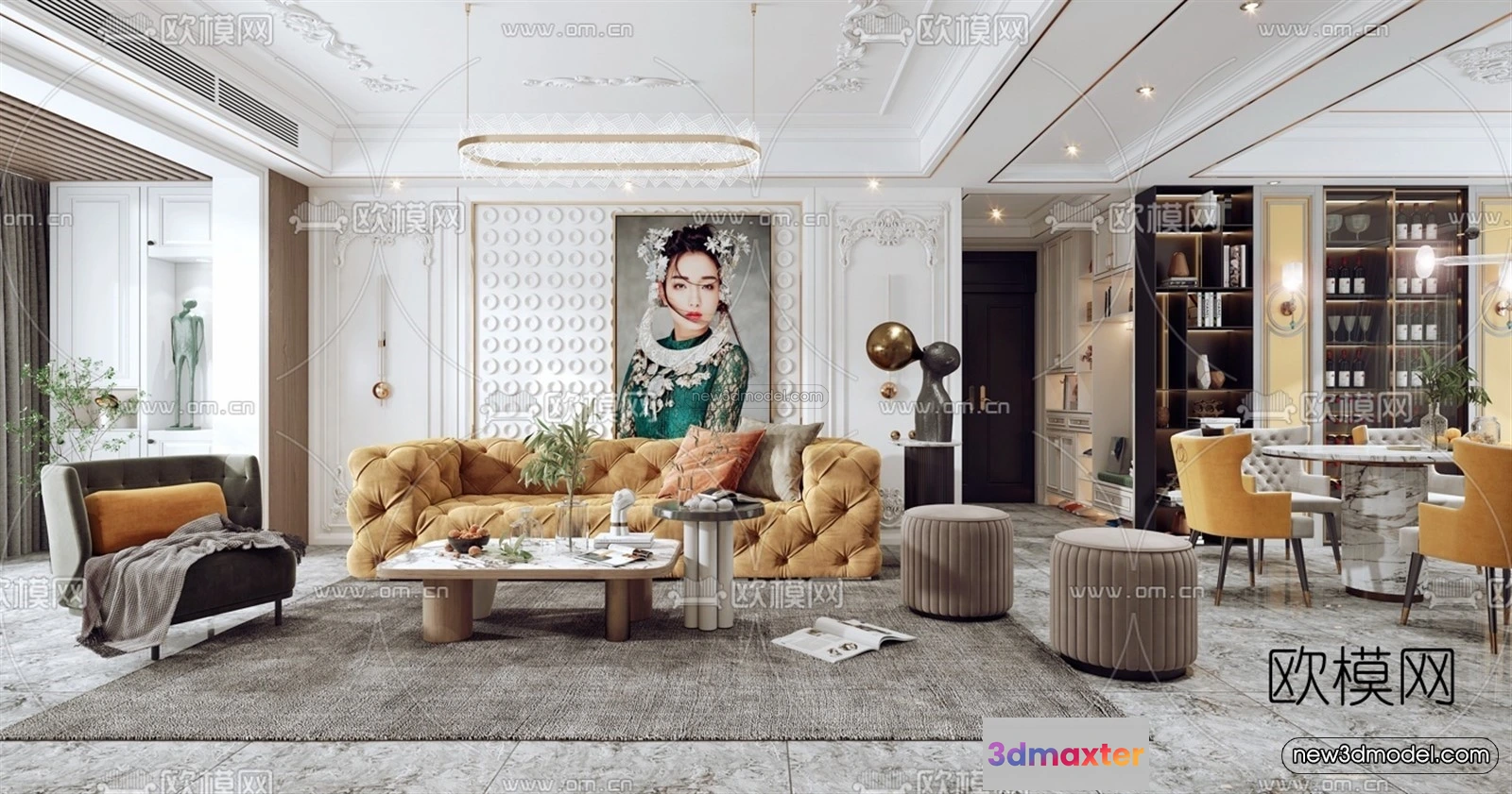 1581048 - Europe Style Interior 3D Blocks - Living Room 3D Model - 083 3D Max