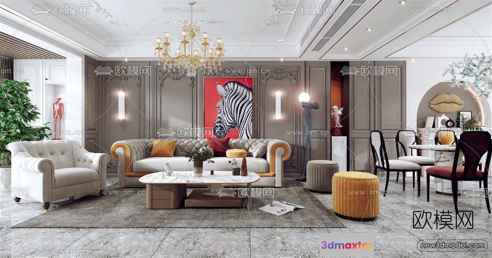 1581054 - Europe Style Interior 3D Blocks - Living Room 3D Model - 086 3D Max