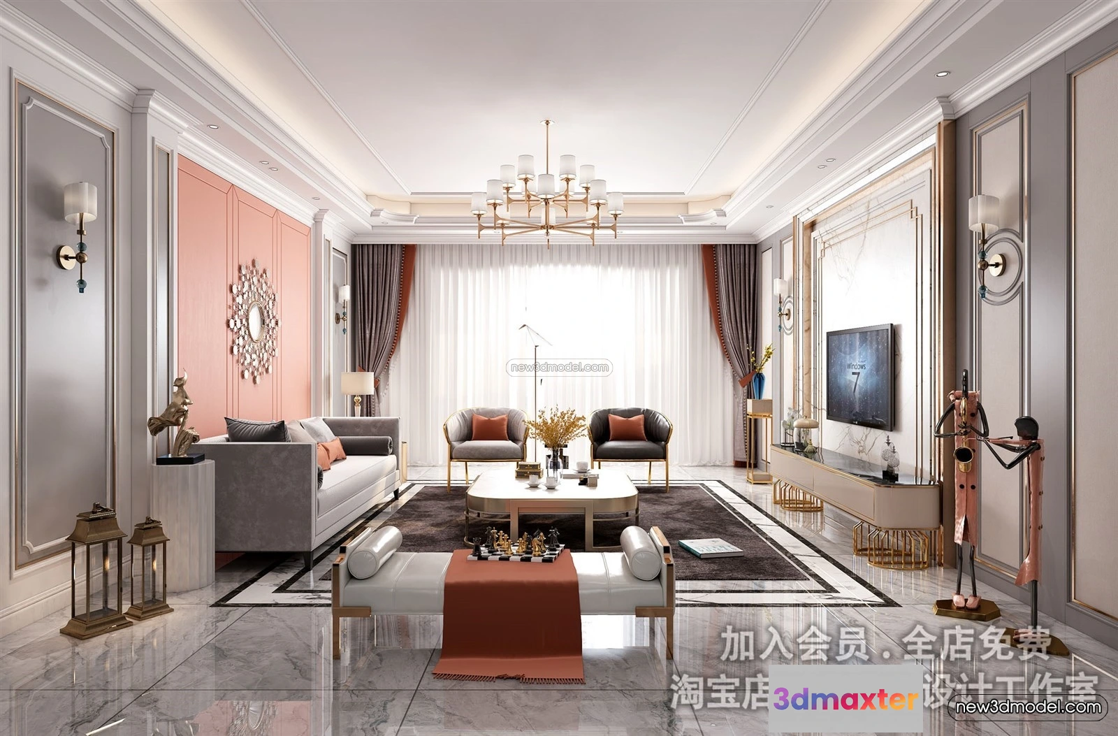 1581188 - Europe Style Interior 3D Blocks - Living Room 3D Model - 153 3D Max