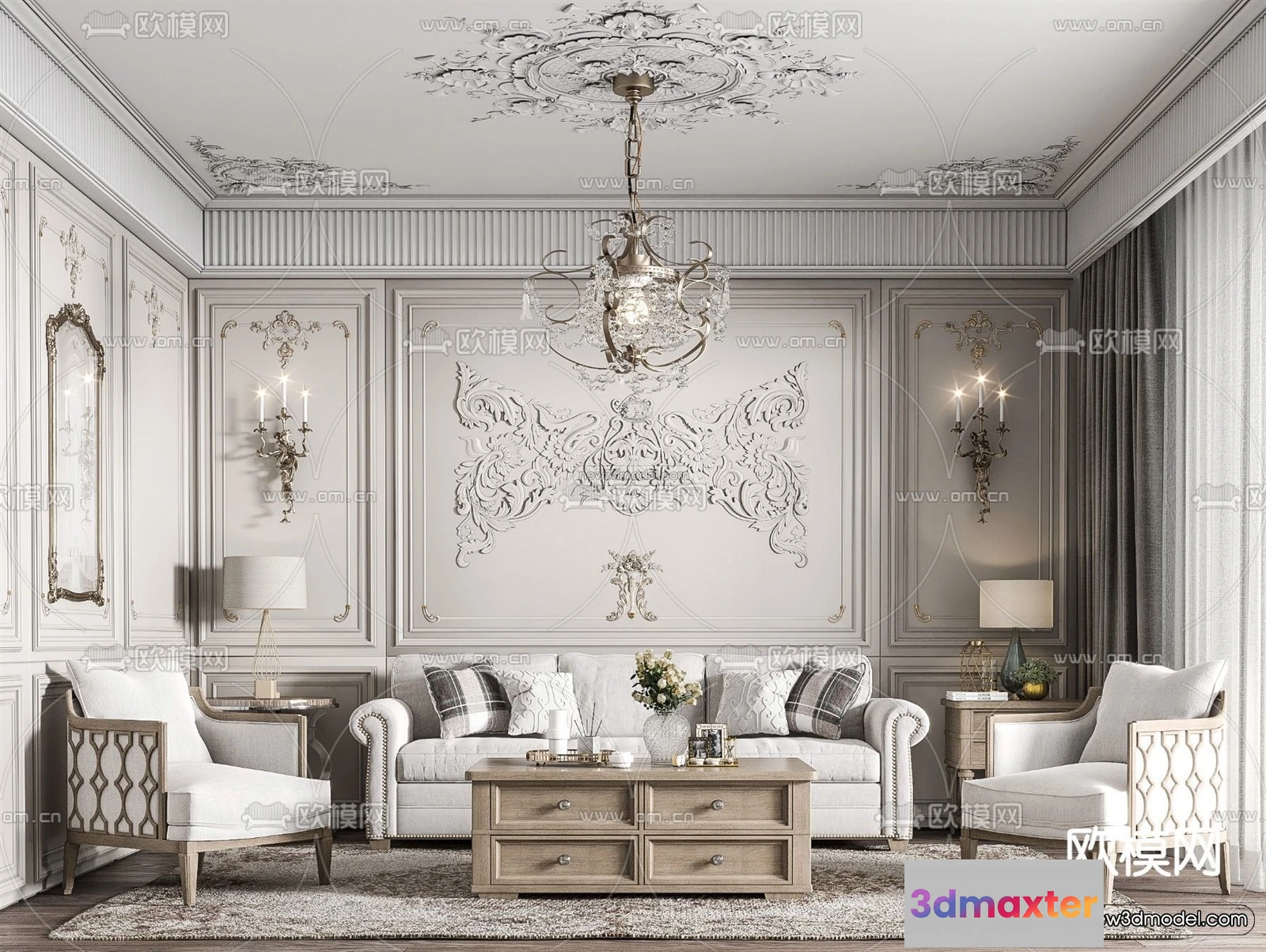 1581212 - Europe Style Interior 3D Blocks - Living Room 3D Model - 165 3D Max