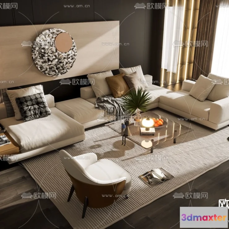1581876 - Modern Style Interior 3D Blocks - Living Room 3D Model - 002 3D Max