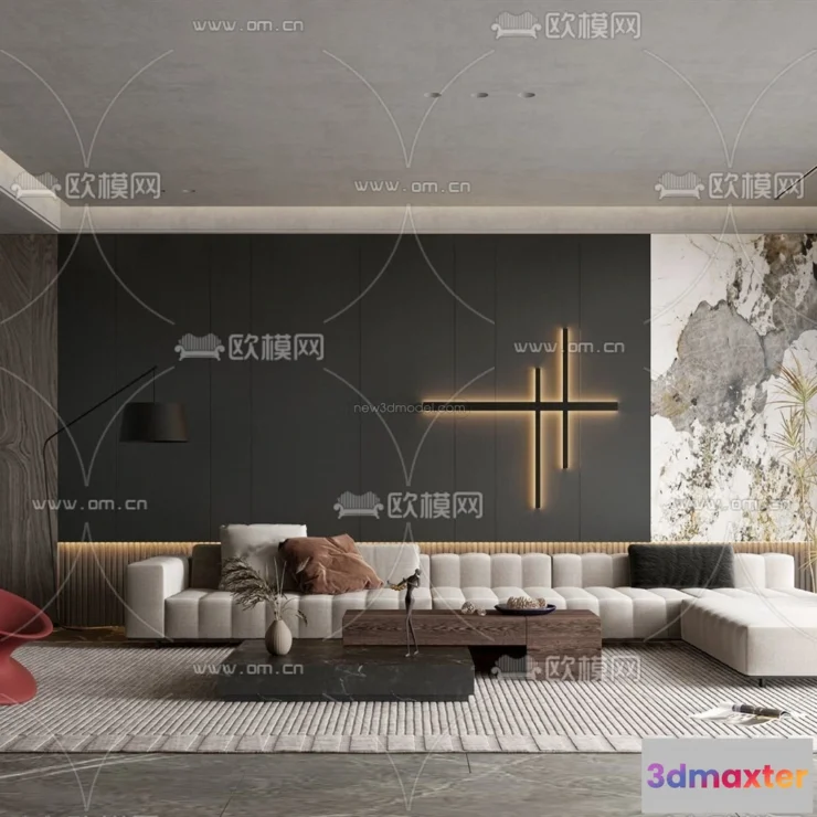 1581882 - Modern Style Interior 3D Blocks - Living Room 3D Model - 005 3D Max