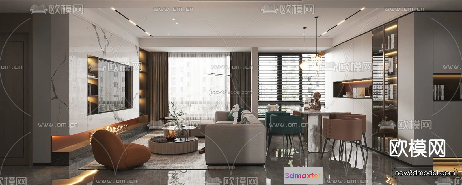 1581930 - Modern Style Interior 3D Blocks - Living Room 3D Model - 029 3D Max