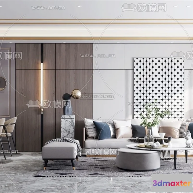 1581940 - Modern Style Interior 3D Blocks - Living Room 3D Model - 034 3D Max