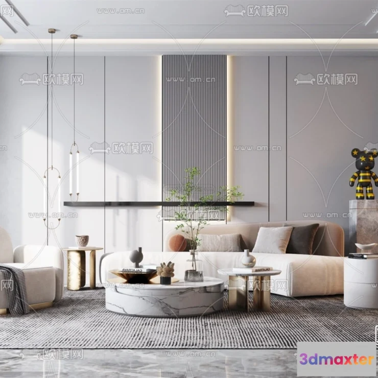 1581956 - Modern Style Interior 3D Blocks - Living Room 3D Model - 042 3D Max