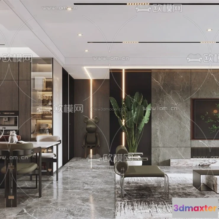 1581960 - Modern Style Interior 3D Blocks - Living Room 3D Model - 044 3D Max