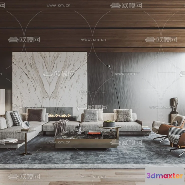 1581998 - Modern Style Interior 3D Blocks - Living Room 3D Model - 063 3D Max