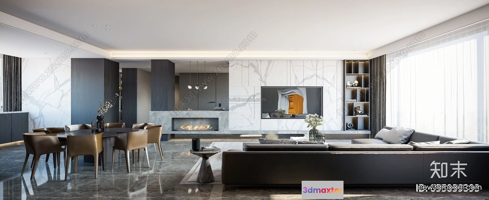 1582064 - Modern Style Interior 3D Blocks - Living Room 3D Model - 096 3D Max