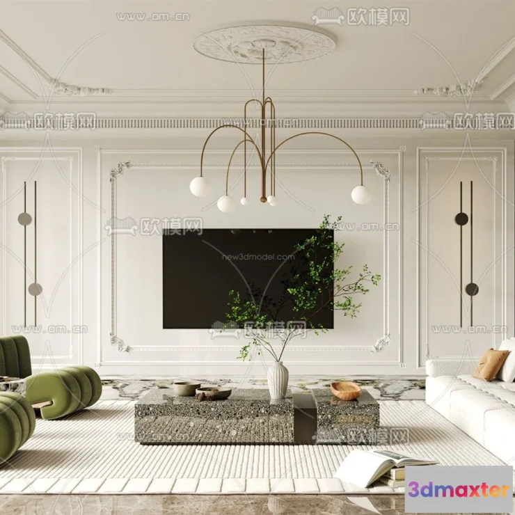 1582736 - Cream Style Interior 3D Blocks - Living Room 3D Model - 018 3D Max