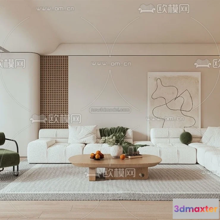 1582748 - Cream Style Interior 3D Blocks - Living Room 3D Model - 024 3D Max