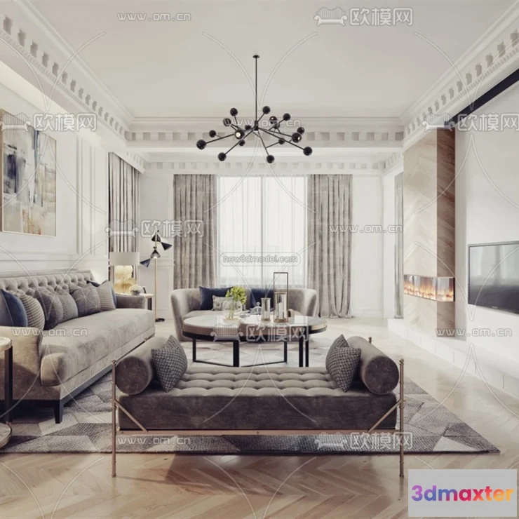 1582768 - Cream Style Interior 3D Blocks - Living Room 3D Model - 034 3D Max