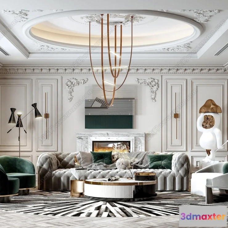 1582780 - Cream Style Interior 3D Blocks - Living Room 3D Model - 040 3D Max