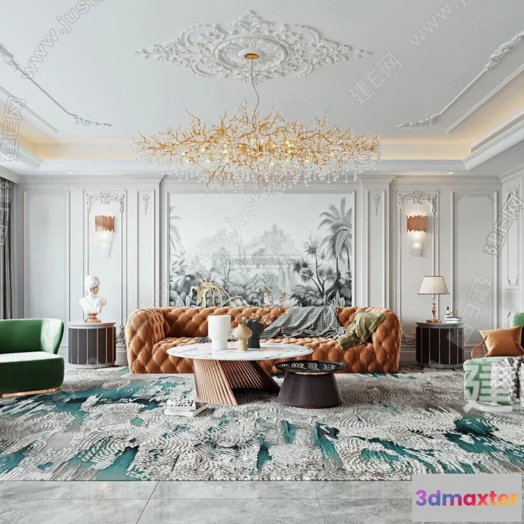 1582784 - Cream Style Interior 3D Blocks - Living Room 3D Model - 042 3D Max