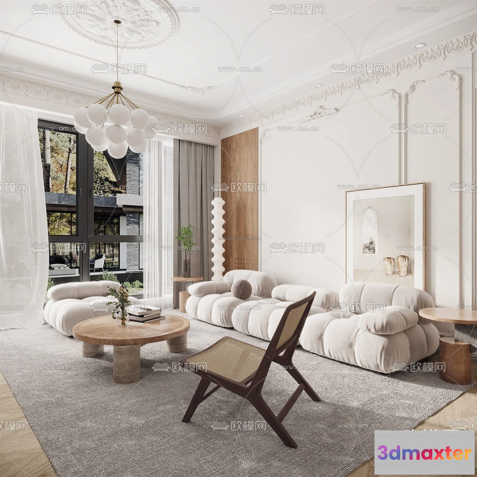 1582786 - Cream Style Interior 3D Blocks - Living Room 3D Model - 043 3D Max