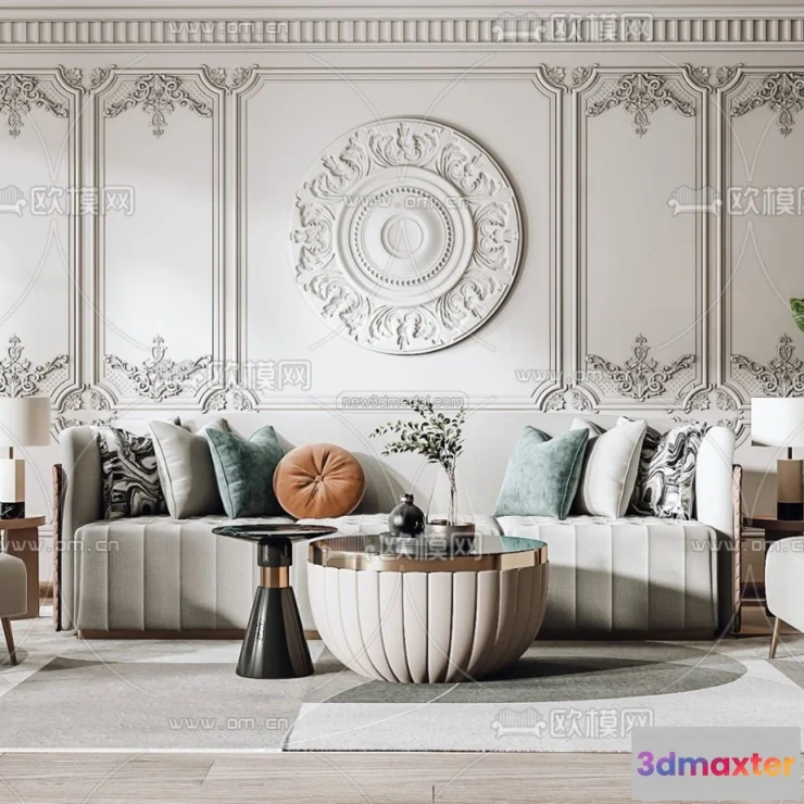 1582788 - Cream Style Interior 3D Blocks - Living Room 3D Model - 044 3D Max