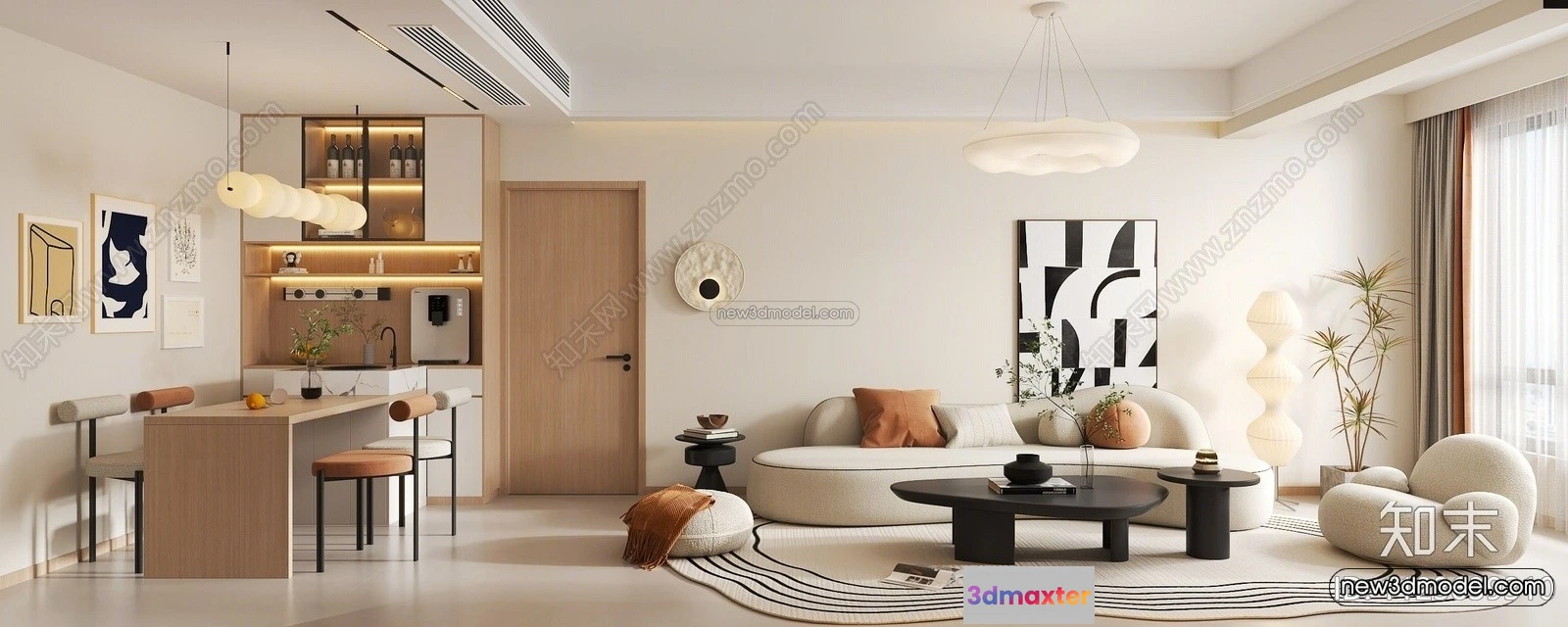 1582817 - Cream Style Interior 3D Blocks - Living Room 3D Model - 058 3D Max