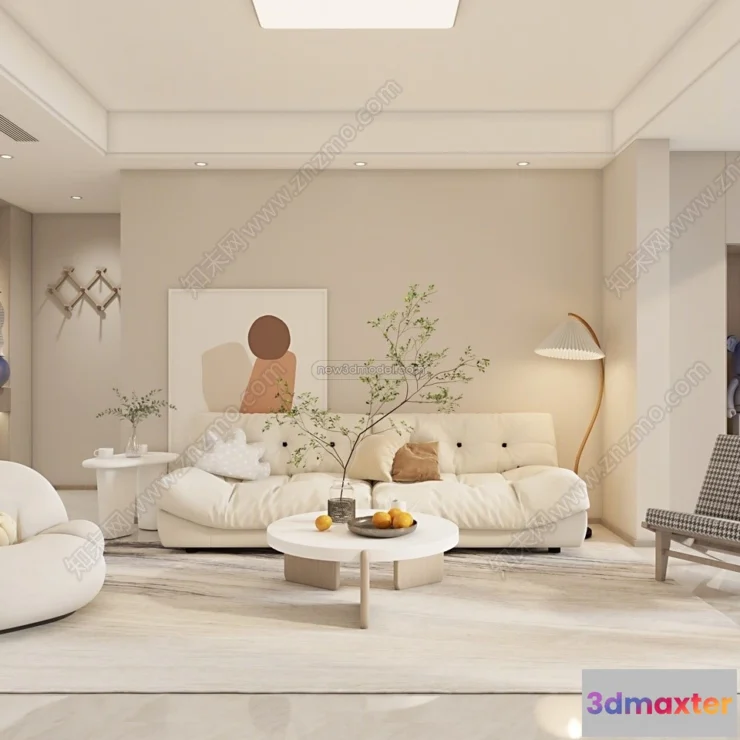1582829 - Cream Style Interior 3D Blocks - Living Room 3D Model - 064 3D Max