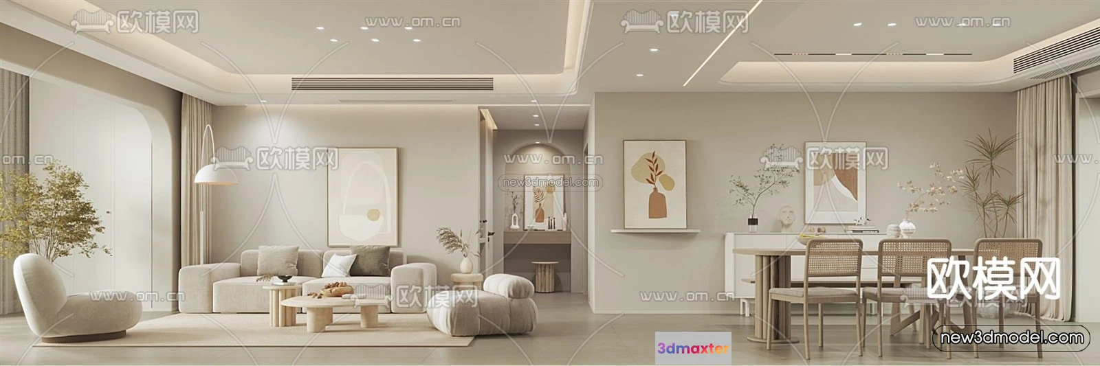 1582861 - Cream Style Interior 3D Blocks - Living Room 3D Model - 080 3D Max