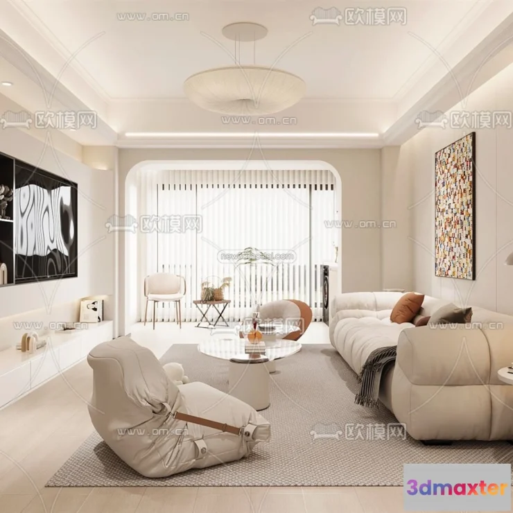 1582865 - Cream Style Interior 3D Blocks - Living Room 3D Model - 082 3D Max