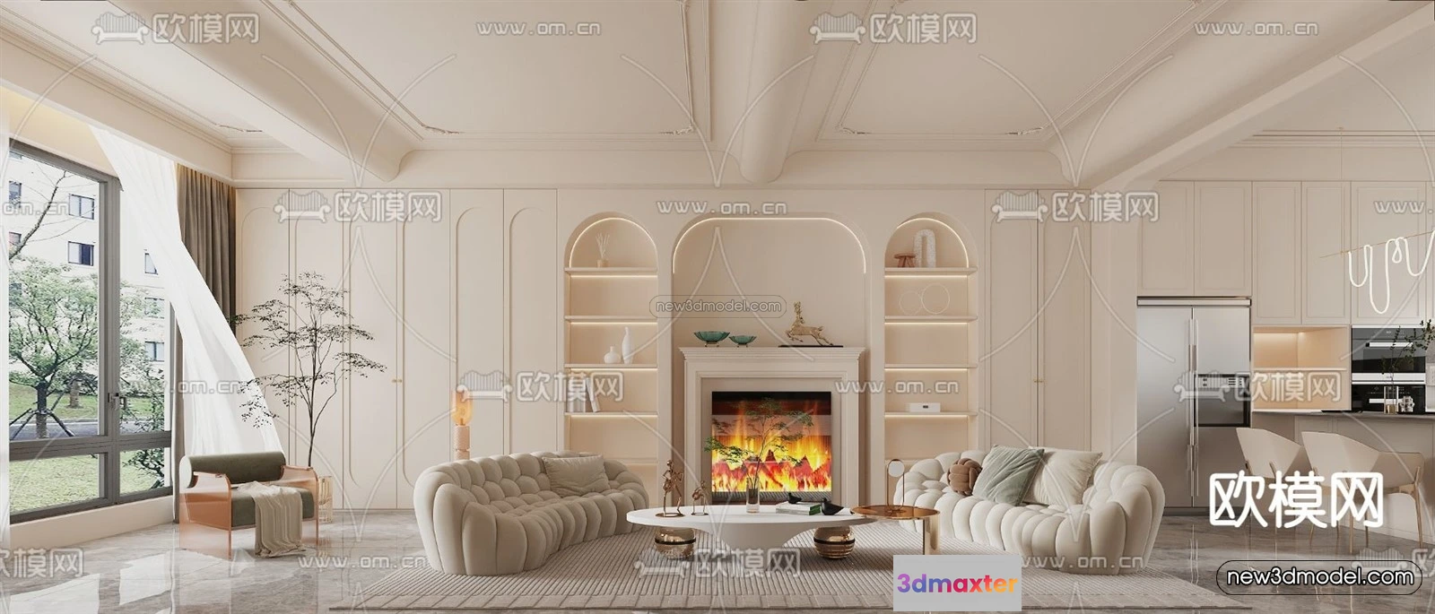 1582903 - Cream Style Interior 3D Blocks - Living Room 3D Model - 101 3D Max