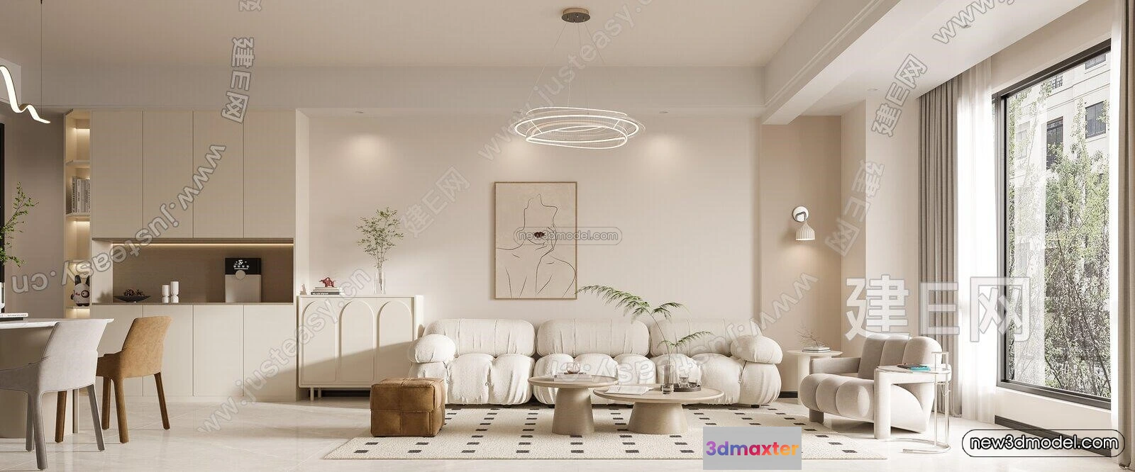 1582945 - Cream Style Interior 3D Blocks - Living Room 3D Model - 122 3D Max
