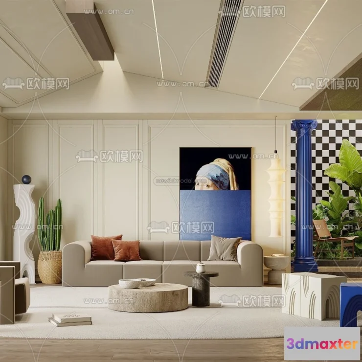 1582995 - Cream Style Interior 3D Blocks - Living Room 3D Model - 147 3D Max