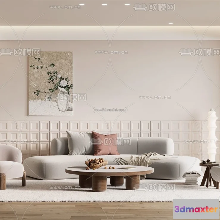 1583005 - Cream Style Interior 3D Blocks - Living Room 3D Model - 152 3D Max