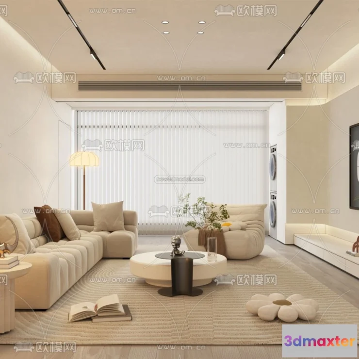 1583033 - Cream Style Interior 3D Blocks - Living Room 3D Model - 166 3D Max