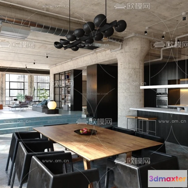 1583061 - Black - White - Gray Colors Interior 3D Blocks - Living Room 3D Scene - 008 3D Max