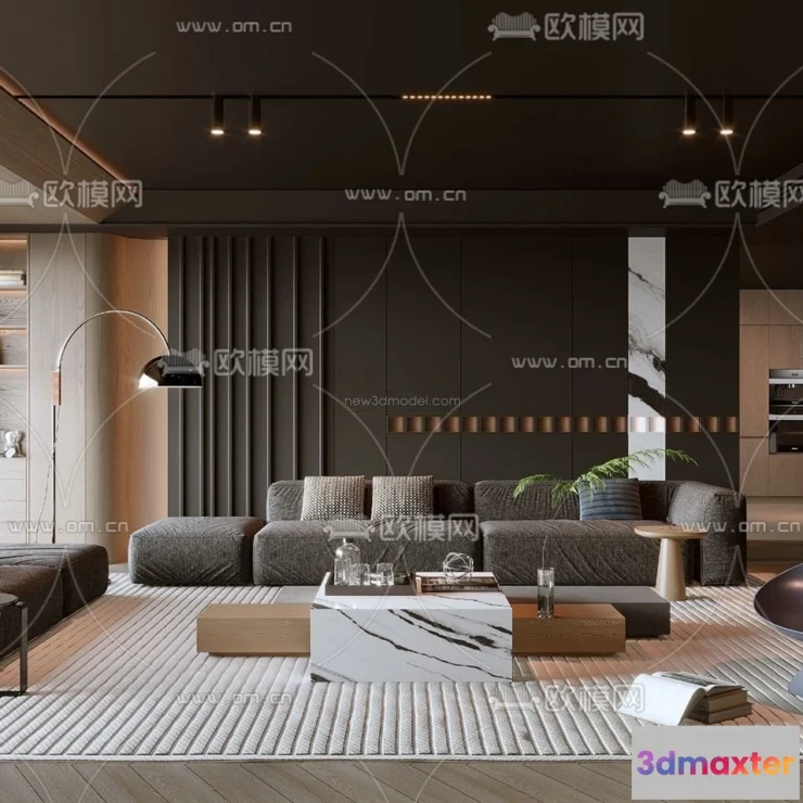 1583167 - Black - White - Gray Colors Interior 3D Blocks - Living Room 3D Scene - 061 3D Max