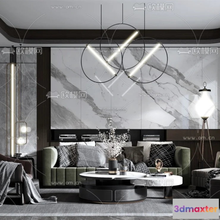 1583197 - Black - White - Gray Colors Interior 3D Blocks - Living Room 3D Scene - 076 3D Max