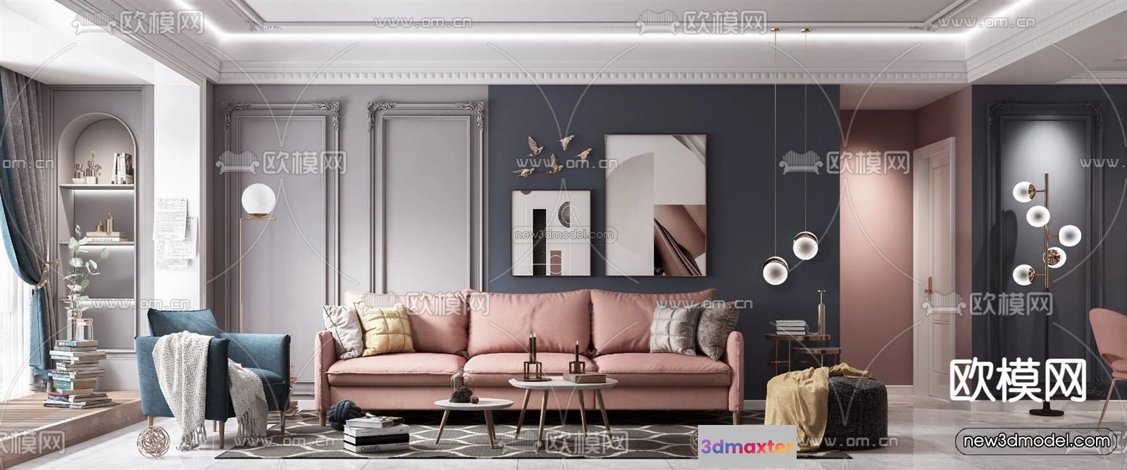 1583345 - Morandi Style Interior 3D Blocks - Living Room 3D Scene - 018 3D Max