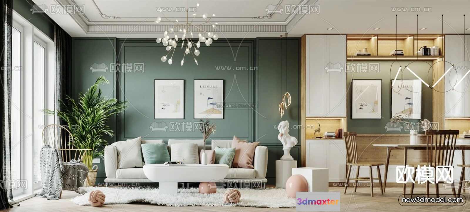 1583347 - Morandi Style Interior 3D Blocks - Living Room 3D Scene - 019 3D Max