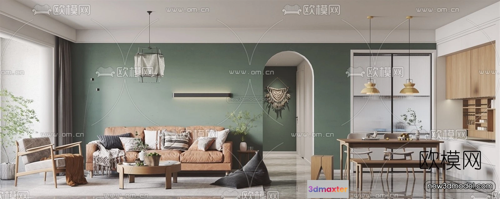 1583467 - Morandi Style Interior 3D Blocks - Living Room 3D Scene - 079 3D Max