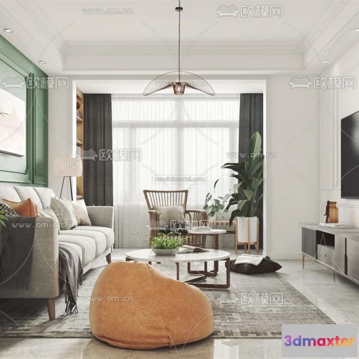 1583473 - Morandi Style Interior 3D Blocks - Living Room 3D Scene - 082 3D Max