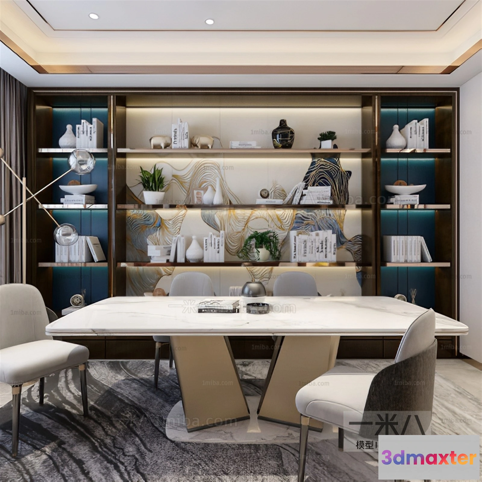 1359050 - Study and Work Space - 3D Interior Scene - Luxury Style - 013 3D Max