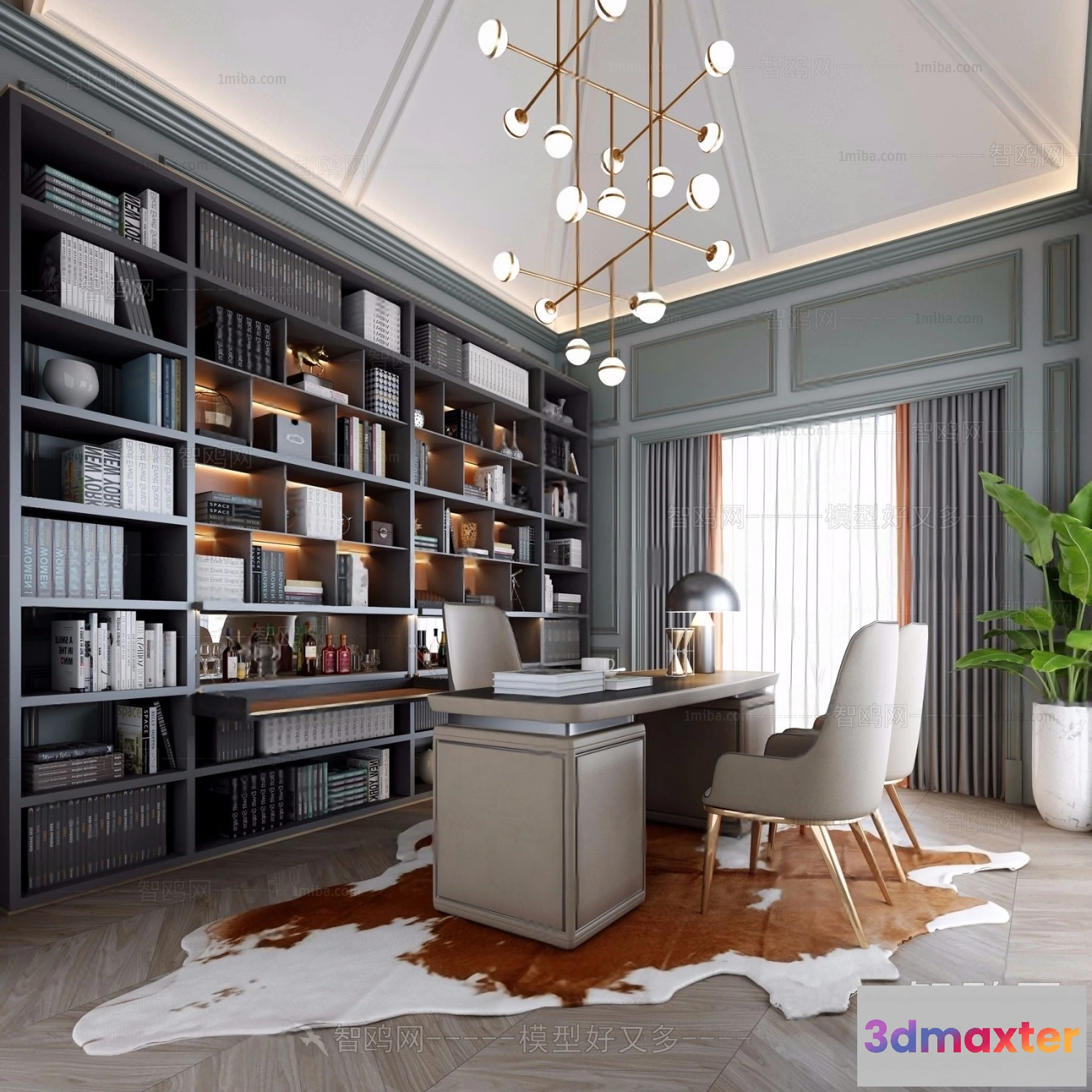 1359349 - Study and Work Space - 3D Interior Scene - Luxury Style - 017 3D Max