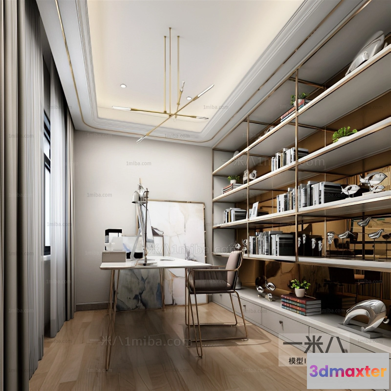 1359500 - Study and Work Space - 3D Interior Scene - Luxury Style - 019 3D Max